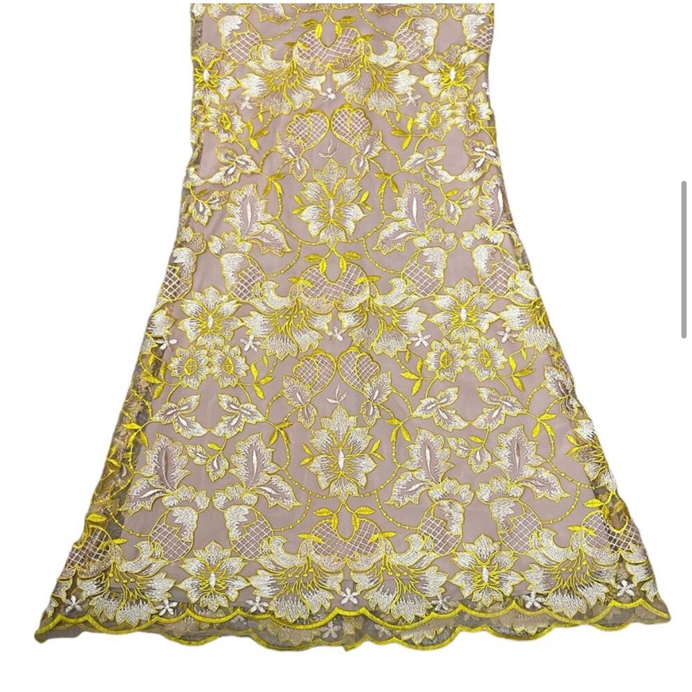 Elegant Gold Yellow Lace Floral Women's Formal Dress / Mardi Gras Ball - Picture 7 of 10